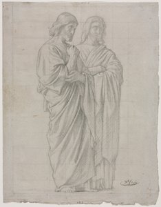 Studie af to stående figurer for den venstre sektion af Apostlenes mission, 1860. af Hippolyte Jean Flandrin