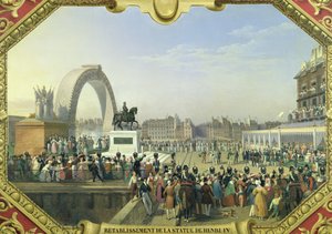 Genoprettelse af statuen af Henri IV (1553-1610) på Pont Neuf, 25. august 1818 af Hippolyte Lecomte