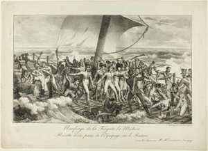 Forlis af Fregatten Medusa. Oprør fra nogle af besætningen på flåden af Hippolyte Lecomte