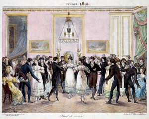 Societe ball i Paris i butikken med farveblyanter Conte, place du palais royal i februar 1819 Litografi af Hippolyte Lecomte (1781-1857) 1819. Paris, Musee Carnavalet af Hippolyte Lecomte