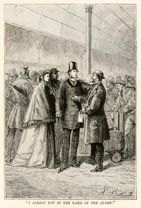 Jeg arresterer dig i dronningens navn, fra Jorden rundt på firs dage af Jules Verne (1828-1905), 1873