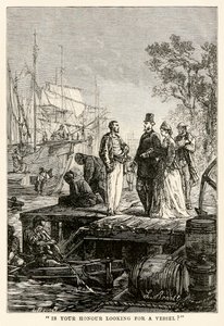 Er din ære på udkig efter et fartøj?, fra Around the World in Eighty Days af Jules Verne (1828-1905), indgraveret af Louis Prevost, 1873 af Hippolyte Leon after Benett