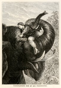 Passepartout slet ikke skræmt, fra Jorden rundt på firs dage af Jules Verne (1828-1905), 1873