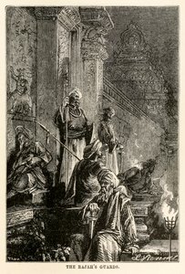 Rajahs vagter, fra Jorden rundt på 80 dage af Jules Verne (1828-1905), graveret af Adolphe François Pannemaker (1822-1900), 1873 af Hippolyte Leon after Benett