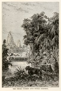 Røgen dannede sig til spiralsøjler, fra Around the World in Eighty Days af Jules Verne (1828-1905), 1873
