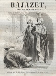 Bajazet-tragedie i fem akter af Jean Racine indgravering i "" Oeuvres de Jean Racine"" illustreret af Pauquet og opslag af Emile de La Bedolliere - 1851