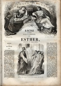 Illustration til "Esther" af Jean Racine - indgravering i "" Works of Jean Racine"" illustreret af Pauquet og opslag af Emile de La Bedolliere - 1851 af Hippolyte Louis Pauquet