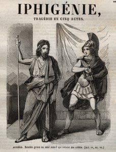 Iphigenie tragedie af Jean Racine - indgravering i "" Oeuvres de Jean Racine"" illustreret af Pauquet og opslag af Emile de La Bedolliere - 1851
