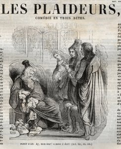 Les Plaideurs (1668) komedie i tre akter - indgravering i "" Værker af Jean Racine"" illustreret af Pauquet og opslag af Emile de La Bedolliere - 1851