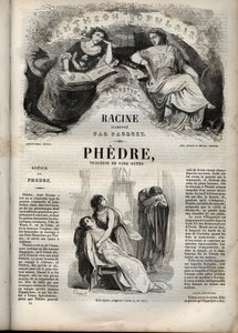 Phedre, af Jean Racine (1639-1699 - indgravering i "" Works of Jean Racine"" illustreret af Pauquet og opslag af Emile de La Bedolliere - 1851