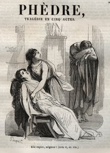 Phedre, af Jean Racine (1639-1699 - indgravering i "" værker af Jean Racine"" illustreret af Pauquet og opslag af Emile de La Bedolliere - 1851