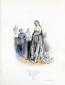 Ædel kvinde i fuld kjole af Hippolyte Louis and Polydore Pauquet