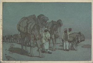 Karavane fra Afghanistan på en måneskin nat af Hiroshi Yoshida