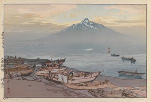 Peaceful Rishiri (træbloktryk på papir) af Hiroshi Yoshida
