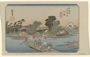 Kawasaki Nr. 3. Kawasaki: et af de treoghalvtreds bemærkede steder fra Tokaido. Malet af Hiroshige (titel på objekt) De Tôkaidô van Hiroshige (serietitel) Hiroshige no fude Tôkaidô (serietitel på objekt) af Hiroshige (I) , Utagawa