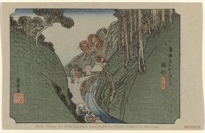 Okabe Nr. 22. Okabe: et af de treoghalvtreds bemærkede steder på Tokaido, malet af Hiroshige (titel på objektet) De Tôkaidô van Hiroshige (serietitel) Hiroshige no fude Tôkaidô (serietitel på objekt) af Hiroshige (I) , Utagawa