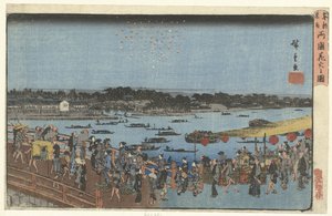 Fyrværkeri ved Ryogoku-broen Ryogoku Bashi no hanabi no zu (titel på objekt) Berømte steder i den østlige hovedstad (serietitel) Toto meisho (serietitel på objekt)
