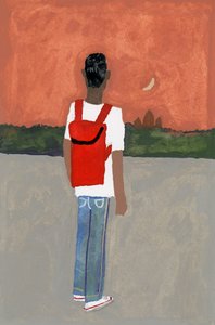 En rejsende med en rød rygsæk, 2016, af Hiroyuki Izutsu