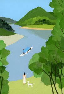 En kvinde ser på skibet. af Hiroyuki Izutsu
