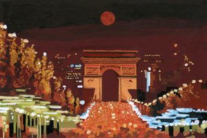 Arc de Triomphe og Champs Elysées om natten, 2015 (gouache på papir) af Hiroyuki Izutsu