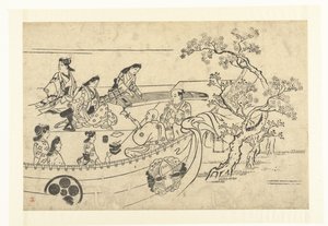 Musikskabende selskab under et kirsebærtræ At se Cherry Blossoms in Ueno (serietitel) Ueno hanami no tei (serietitel) af Hishikawa Moronobu (attributed to)