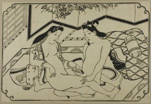 Et ark fra et shunga-album af Hishikawa Moronobu