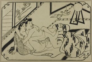 Et ark fra et shunga-album af Hishikawa Moronobu