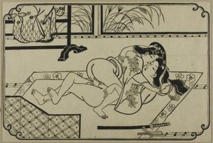 Et ark fra et shunga-album af Hishikawa Moronobu