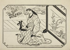 Bag skærmen, ca. 1673-81 af Hishikawa Moronobu