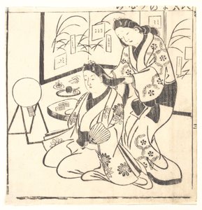 Blad fra en bog med titlen: Wakoku Hyakujo, hundrede japanske kvinder af Hishikawa Moronobu