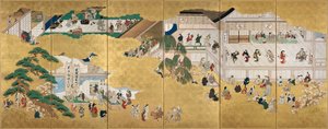 Scener fra Nakamura Kabuki-teatret af Hishikawa Moronobu
