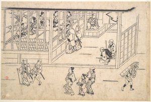 Gadescene i Yoshiwara af Hishikawa Moronobu