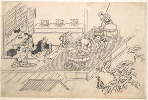 Køkkenet i en Joroya af Hishikawa Moronobu