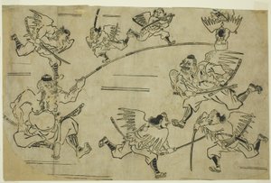 Tengu-kongen træner sine elever, ca. 1690 af Hishikawa Moronobu