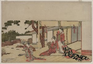 Kvinder på en veranda, ca. 1800. af Hishikawa Sori III
