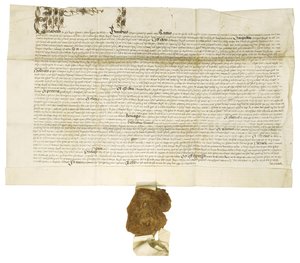Dokument underskrevet af dronning Elizabeth I med Royal Great Seal, 1564