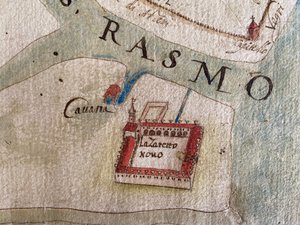 Lazzaretto Nuovo på et kort over det 17. århundrede. af Historical Document.