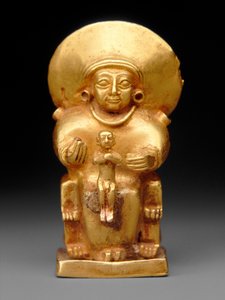 Siddende gudinde med et barn, ca. 1300 f.Kr. (guld)