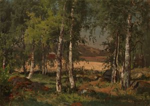Landskab med birkelund og rugmark af Hjalmar Munsterhjelm