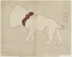 (Hund med taske over hovedet), ca. 1830 af Hogyoku