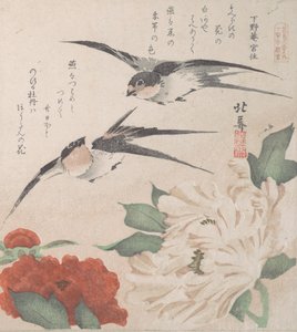 Spring Rain Collection Harusame shu, vol. 3: Svaler og pæoner, ca. 1820., ca. 1820.
