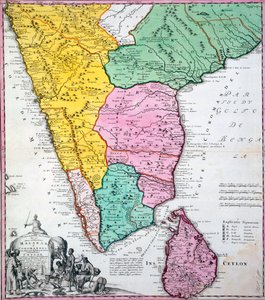 Kort over den indiske halvø, 1733 (håndfarvet gravering)