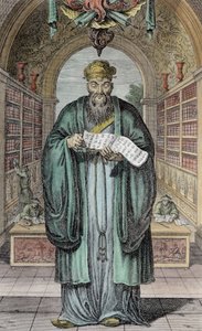 Kong-Fu-Tse, eller Confucius, Kinas mest berømte filosof, indgraveret af Henry Fletcher (fl.1729) (senere farvelægning) af Honbleau