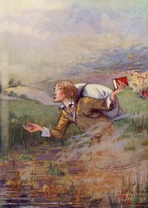 "Christian begyndte at synke ned i dyndet på grund af den byrde, han havde på ryggen" (farvelitografi) af Honor Charlotte Appleton