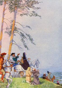 Pilgrimmenes første syn af Canterbury (farvelitografi) af Honor Charlotte Appleton