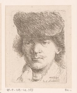 Portræt af Rembrandt med høj hat af Honoré Coussin