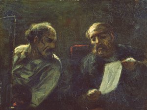 En diskussion i studiet, 1852-55 af Honoré Daumier