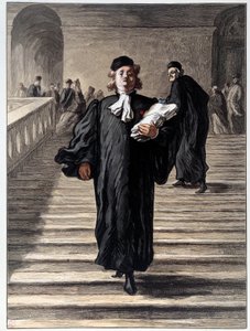 En advokat i kjole ved retsbygningen. Litografi af Honore Daumier (1808-1879) Paris fra det 19. århundrede, Musee Carnavalet