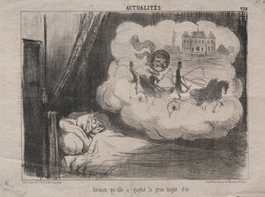 Aktualitet nr. 238: Drømmer om, at hun havde vundet mange guldbarrer, 1851. af Honoré Daumier