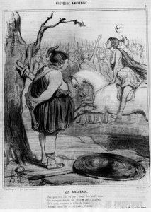 Amazoner. "" I dagens første lys, før deres ædle dronning, så de dem tæmme heste fulde af inderlighed, og den unge kvinde, der vandt midt i arenaen, modtog som Litz en stor æressabel."" Serie de l